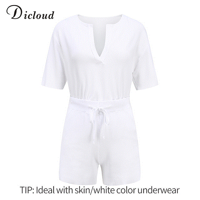 2021 High quality White Knitted Two Piece SetV Neck Short Sleeve Top and Drawstring Shorts Female