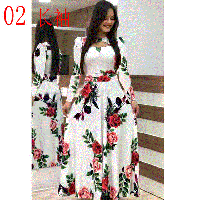 2021 High quality Elegant Spring Autumn Women Dress  Casual  Print Maxi Dresses Fashion Vestidos Dress Plus Size