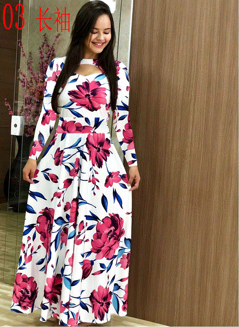 2021 High quality Elegant Spring Autumn Women Dress  Casual  Print Maxi Dresses Fashion Vestidos Dress Plus Size