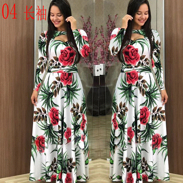 2021 High quality Elegant Spring Autumn Women Dress  Casual  Print Maxi Dresses Fashion Vestidos Dress Plus Size