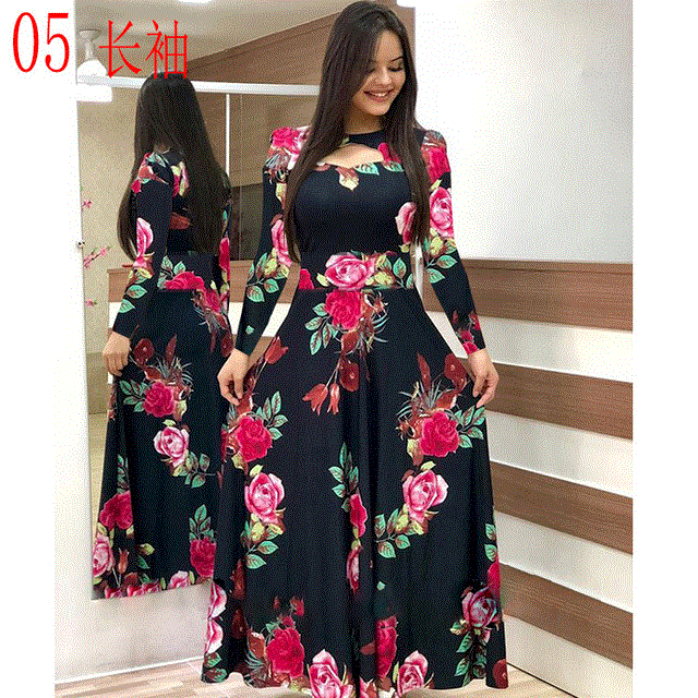 2021 High quality Elegant Spring Autumn Women Dress  Casual  Print Maxi Dresses Fashion Vestidos Dress Plus Size