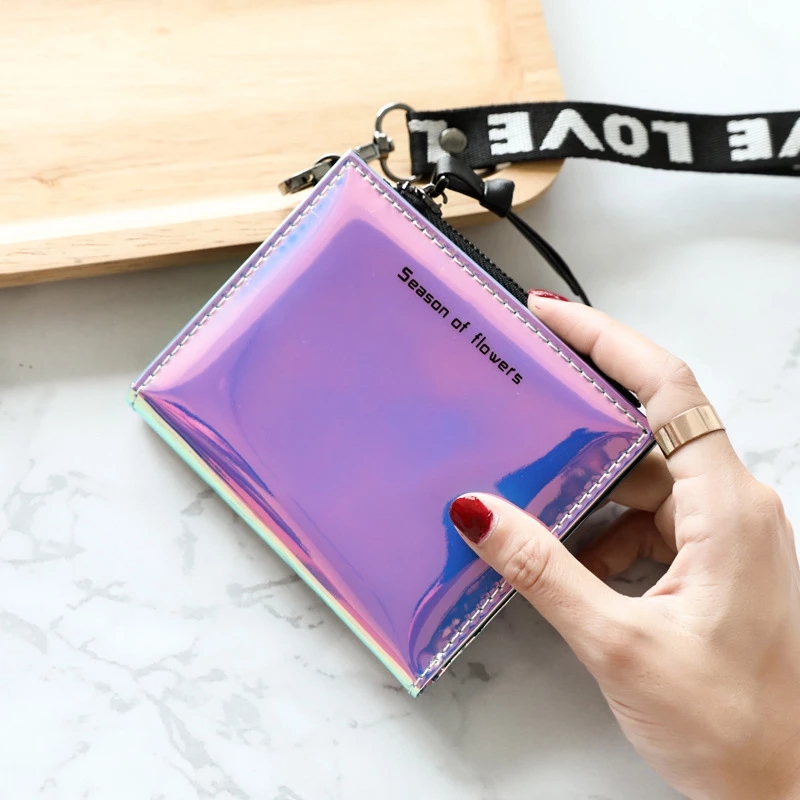 2021 High quality Small Wallet Women Short Wristlet Thin Purses Ladies Money Bag Korean Female Holographic Wallet