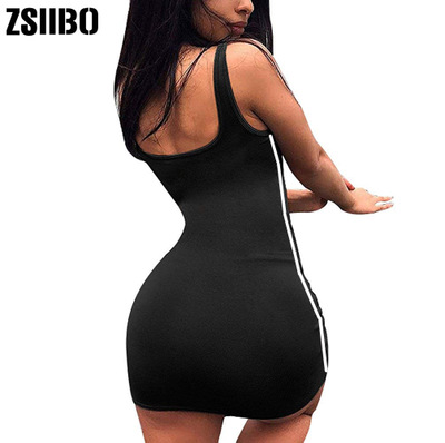 2021 High quality Women Sexy Stretch Slim Dresses Ladies Summer Striped Tank Mini Dress Plus Size