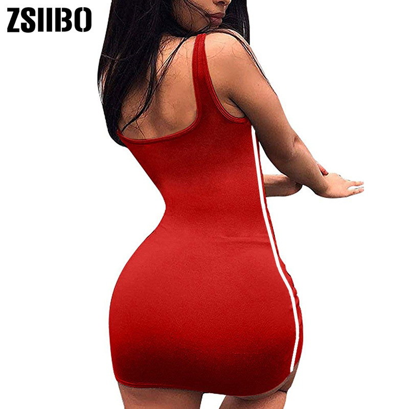 2021 High quality Women Sexy Stretch Slim Dresses Ladies Summer Striped Tank Mini Dress Plus Size