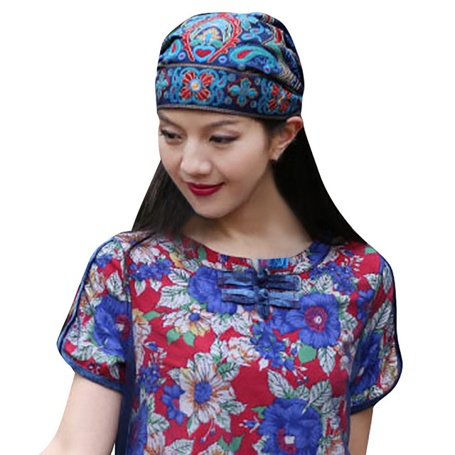2021 High quality Women Mexican Style Ethnic Vintage Embroidery Flowers Bandanas Red Print Hat
