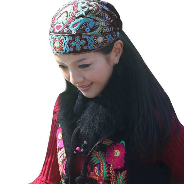 2021 High quality Women Mexican Style Ethnic Vintage Embroidery Flowers Bandanas Red Print Hat
