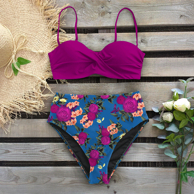 2021 High quality Bikini Swimsuit Women Swimwear Push Up Bikinis Set Leaf Print Female High Waist Swimming Suits