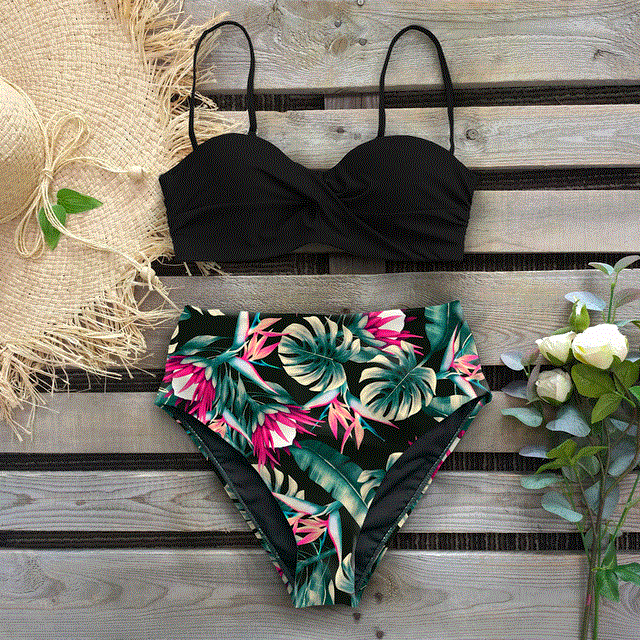 2021 High quality Bikini Swimsuit Women Swimwear Push Up Bikinis Set Leaf Print Female High Waist Swimming Suits