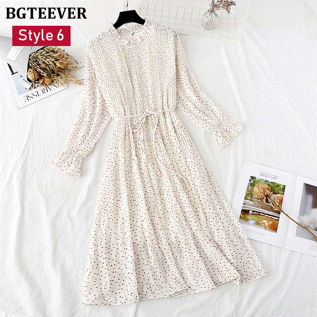 2021 High quality Spring Stand Collar Floral Print Women Dress Lace Up Female Pleated Dress Summer Party