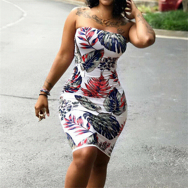 2021 High quality Dresss New Floral Printed Strapless Party Cocktail Mini Dress Plus Size Wrap Chest Dresses S-3XL
