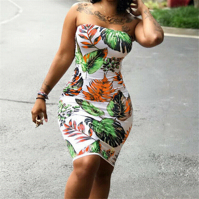 2021 High quality Dresss New Floral Printed Strapless Party Cocktail Mini Dress Plus Size Wrap Chest Dresses S-3XL
