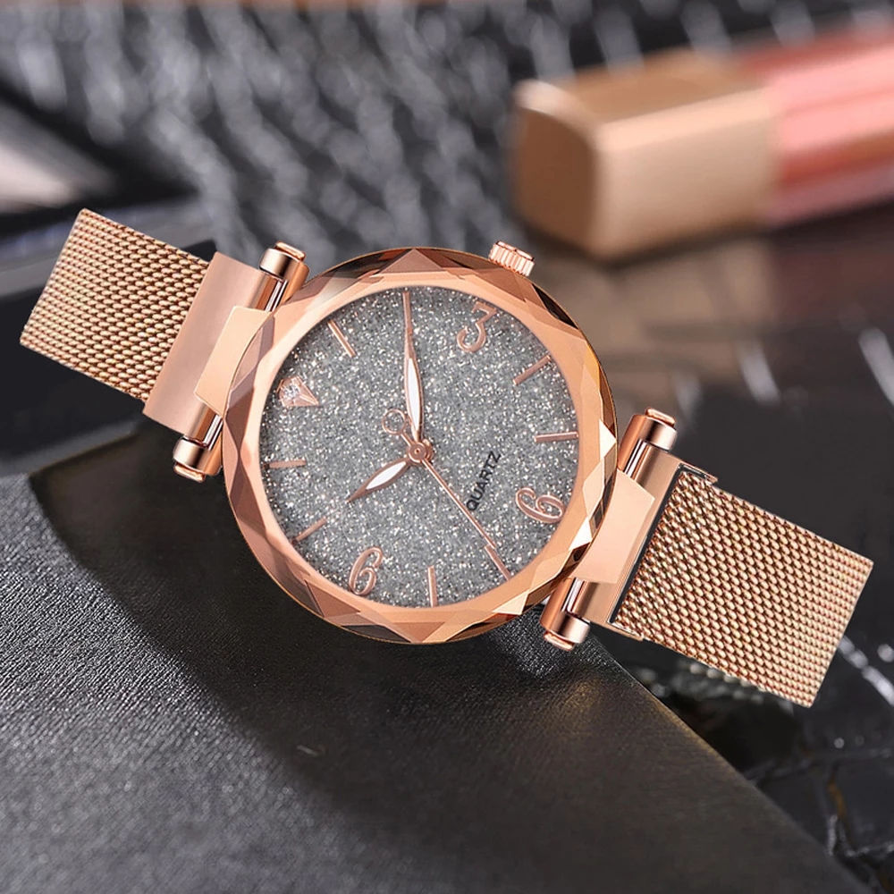 2021 High quality Rose Gold Women Watc Starry Sky Lady Wrist Watch Mesh Female Clock