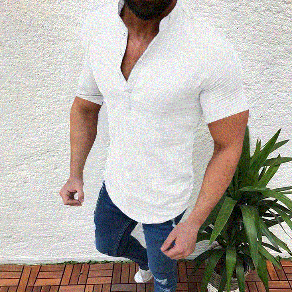 2021 High quality Men Clothes  Summer Casual Shirt Cotton Linen Short Sleeve Button Shirt Tops Streetwear  Shirts