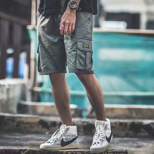 2021 High quality Summer New Tooling  Men's Straight Casual Green Fifth Pants