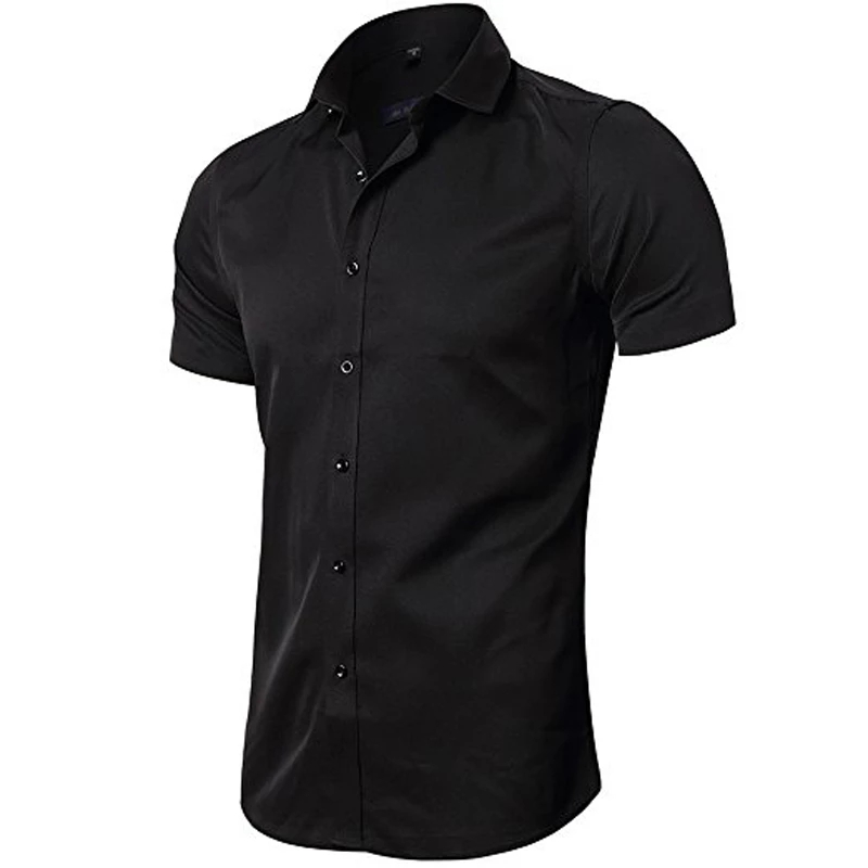 2021 High quality Men's Elastic Bamboo Fiber Dress Shirts Summer New Short Sleeve Shirt Men Business Work Shirt