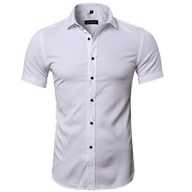 2021 High quality Men's Elastic Bamboo Fiber Dress Shirts Summer New Short Sleeve Shirt Men Business Work Shirt