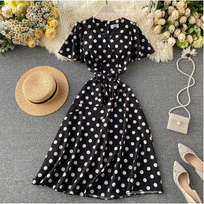 2021 High quality Dot Print Bandage V Neck Summer Midi Long Dress Party Women Elegant Beach A-Line dress