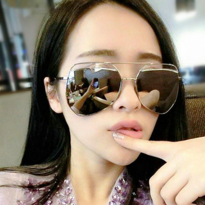 2021 High quality Black Pilot Sunglasses women Men Silver Mirror oversized Metal luxury brand Sunglasses female