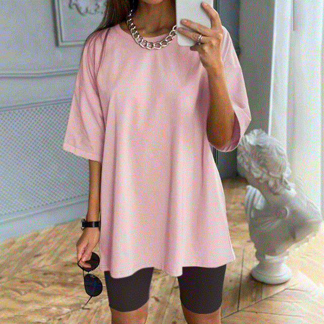 2021 High quality Suit With Belt Solid O-Neck Home Loose Casual Fashion Leisure Bicycles Shorts Set