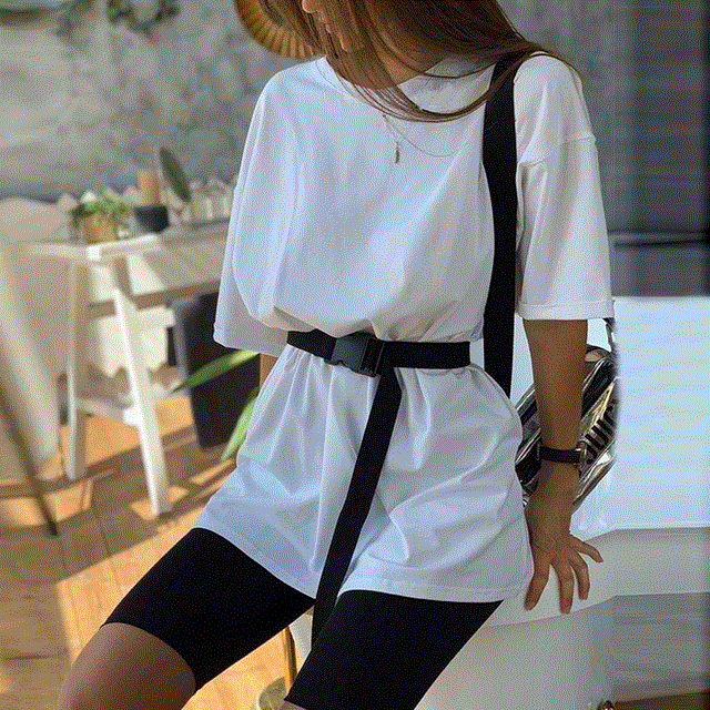 2021 High quality Suit With Belt Solid O-Neck Home Loose Casual Fashion Leisure Bicycles Shorts Set