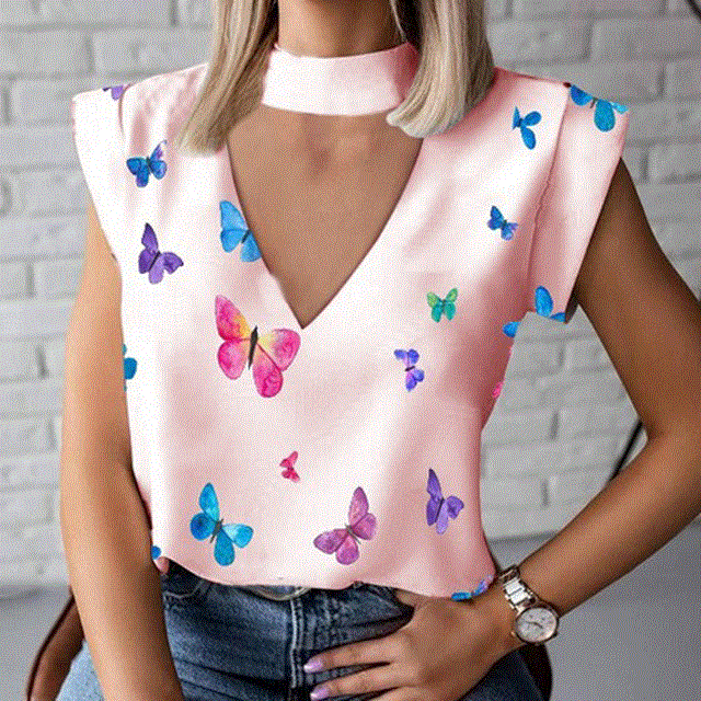 2021 High quality Print blouse shirts Casual Stand Neck Pullovers tops Ladies Fashion cute Eye Short Sleeve Blusa