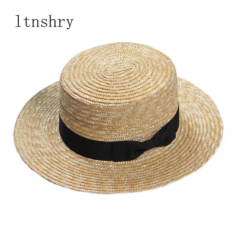 2021 High quality New Summer Women's Female Casual Panama Hat Lady Classic Flat Bowknot Straw Sun Hat Women Fedora