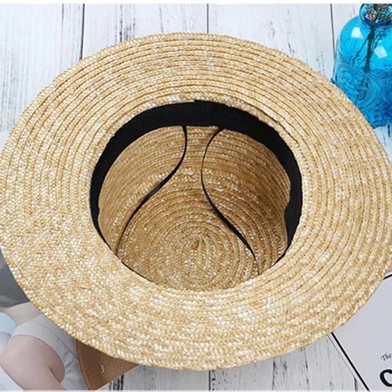 2021 High quality New Summer Women's Female Casual Panama Hat Lady Classic Flat Bowknot Straw Sun Hat Women Fedora