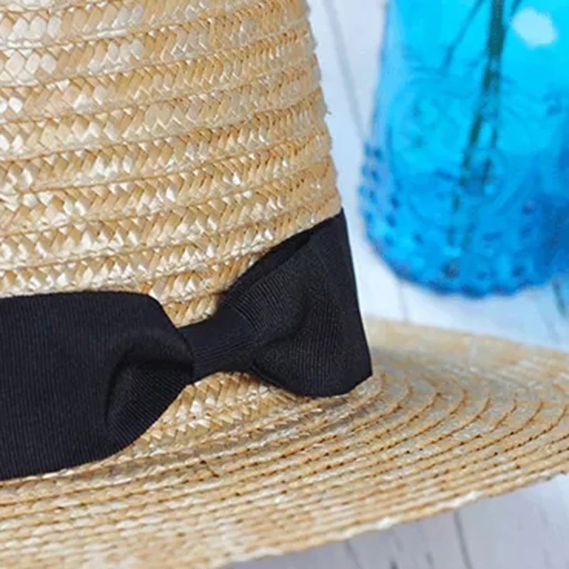 2021 High quality New Summer Women's Female Casual Panama Hat Lady Classic Flat Bowknot Straw Sun Hat Women Fedora