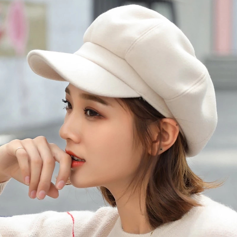2021 High quality Women Solid Plain Octagonal Newsboy Cap Men Ladies Casual Wool Hat Winter Beret Women Painter Cap