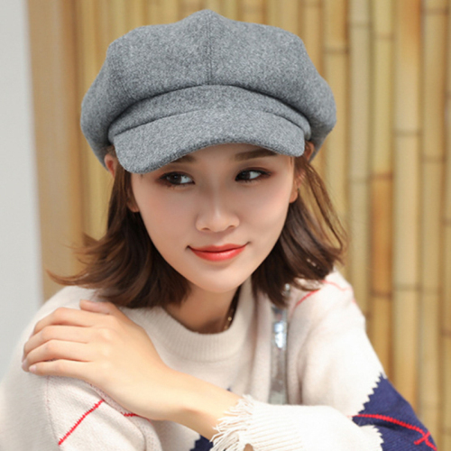 2021 High quality Women Solid Plain Octagonal Newsboy Cap Men Ladies Casual Wool Hat Winter Beret Women Painter Cap
