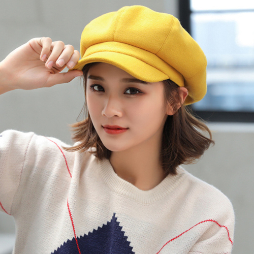 2021 High quality Women Solid Plain Octagonal Newsboy Cap Men Ladies Casual Wool Hat Winter Beret Women Painter Cap