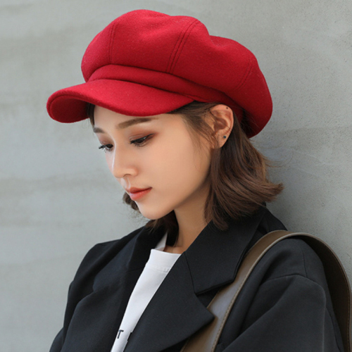 2021 High quality Women Solid Plain Octagonal Newsboy Cap Men Ladies Casual Wool Hat Winter Beret Women Painter Cap