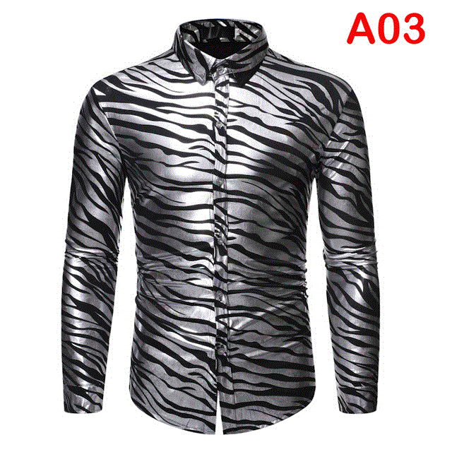 2021 High quality Gold Zebra Print Disco Shirt  Brand New Slim Fit Long Sleeve Mens Dress Shirts