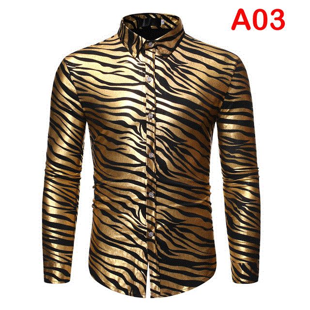 2021 High quality Gold Zebra Print Disco Shirt  Brand New Slim Fit Long Sleeve Mens Dress Shirts