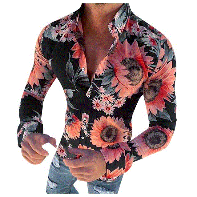 2021 High quality New Men's Floral Shirt Long Sleeve Casual Shirt Fashion Rose Flower 3D Printed Turn-down Collar Slim Fit Shirt For Mens Clothing
