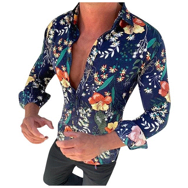 2021 High quality New Men's Floral Shirt Long Sleeve Casual Shirt Fashion Rose Flower 3D Printed Turn-down Collar Slim Fit Shirt For Mens Clothing