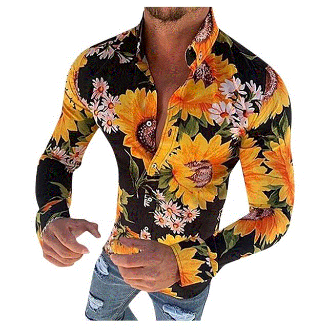 2021 High quality New Men's Floral Shirt Long Sleeve Casual Shirt Fashion Rose Flower 3D Printed Turn-down Collar Slim Fit Shirt For Mens Clothing