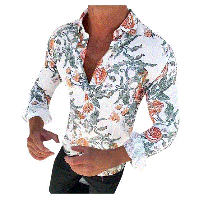 2021 High quality New Men's Floral Shirt Long Sleeve Casual Shirt Fashion Rose Flower 3D Printed Turn-down Collar Slim Fit Shirt For Mens Clothing