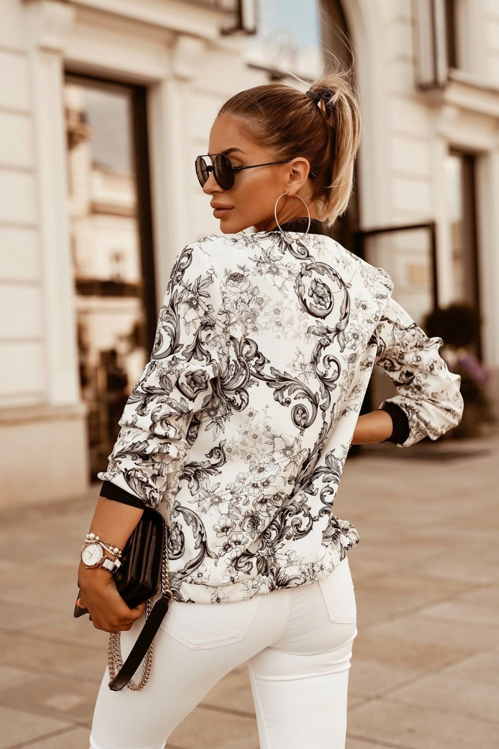 2021 High quality Women Autumn Floral Print Zippers Jackets Coats Long Sleeve Streetwear Jackets New CasualShort Coats