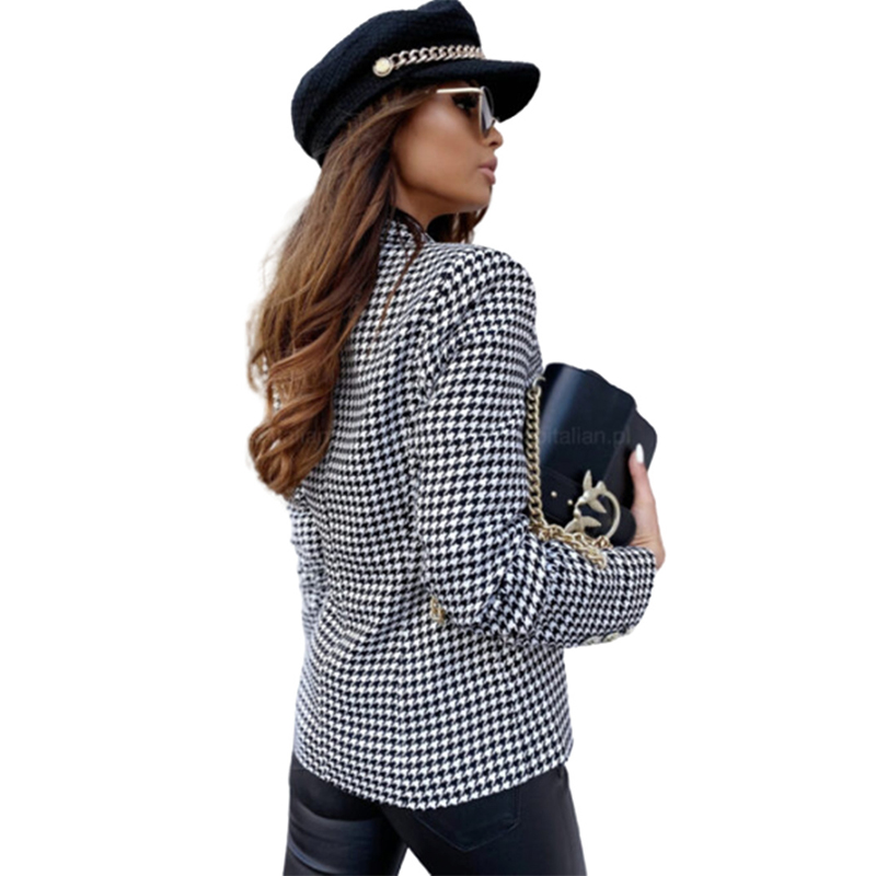 2021 High quality Women Autumn Plaid Double-Breasted Jackets Long Sleeve Office Casual Notched Collar Coats Oversize
