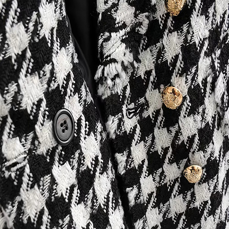 2021 High quality Women's Coat Double Breasted Fashion Short Jacket Autumn Long Sleeve Slim Plaid Jacket Female Coat