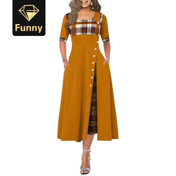 2021 High quality Long Dress Women Print Party Dress Irregular Dresses Ladies Button fashion Dress