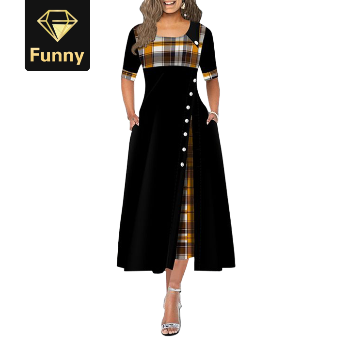 2021 High quality Long Dress Women Print Party Dress Irregular Dresses Ladies Button fashion Dress