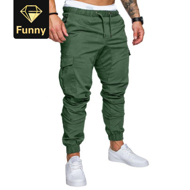 2021 High quality Men Sweatpants Casual Male Sportswear Solid Multi-pocket Cargo Trousers   Pants