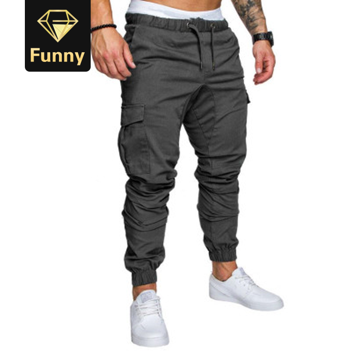 2021 High quality Men Sweatpants Casual Male Sportswear Solid Multi-pocket Cargo Trousers   Pants