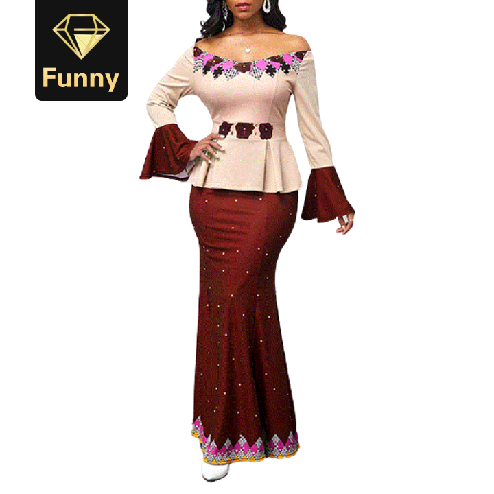 2021 High quality Print Dashiki Dresses For Women Long Dress Ladies Patchwork Color Clothes