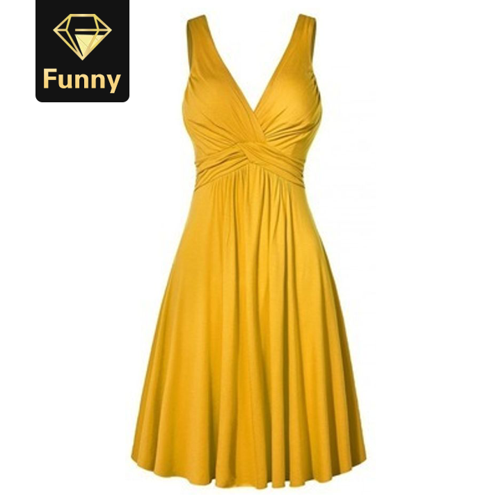 2021 High quality Hot sale Women's V-neck DressRetro Sling Pleated Slim Flare Female Party Dresses