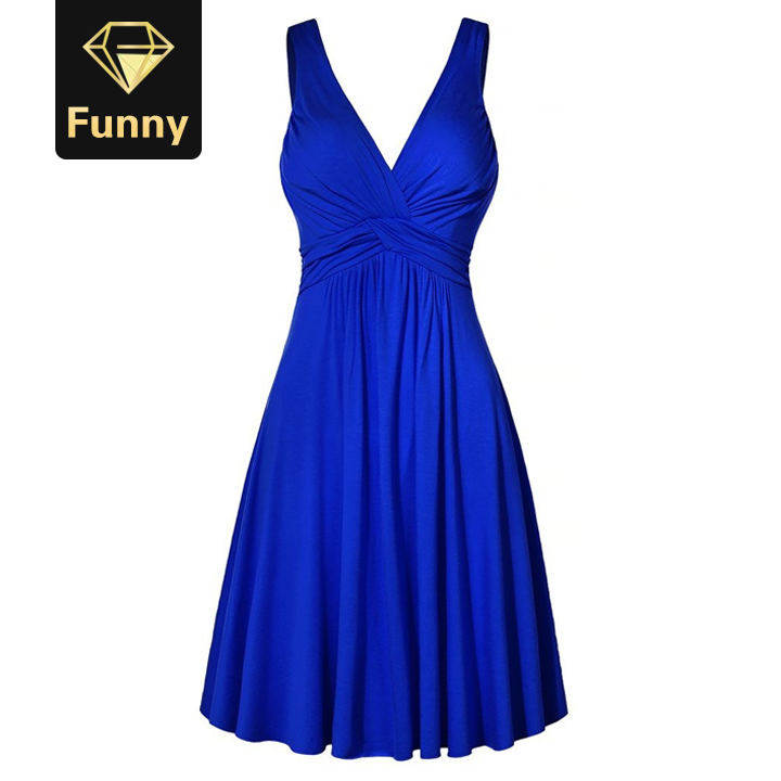 2021 High quality Hot sale Women's V-neck DressRetro Sling Pleated Slim Flare Female Party Dresses
