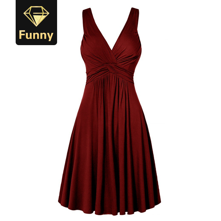 2021 High quality Hot sale Women's V-neck DressRetro Sling Pleated Slim Flare Female Party Dresses