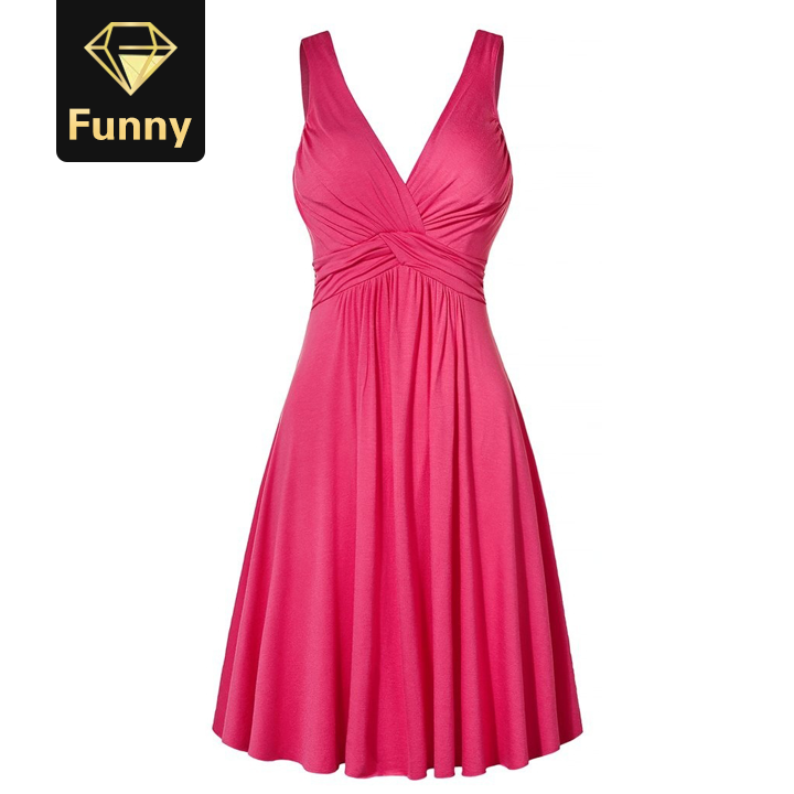 2021 High quality Hot sale Women's V-neck DressRetro Sling Pleated Slim Flare Female Party Dresses